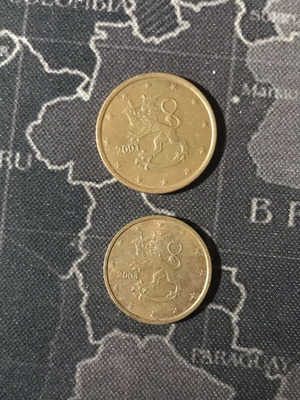 Finland 5 and 2 cents euro coins 2001-2003 used