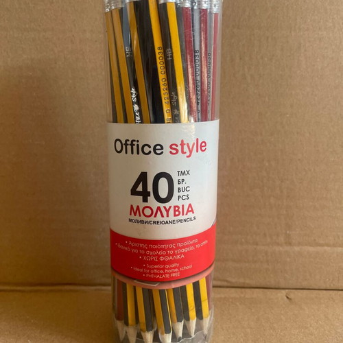 Pencils with eraser red silver & yellow black HB, set of 40