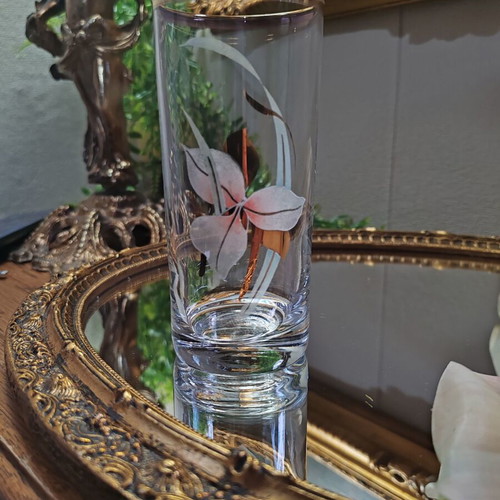 Vintage highball glass with gold rim and orchid decoration, 200 ml