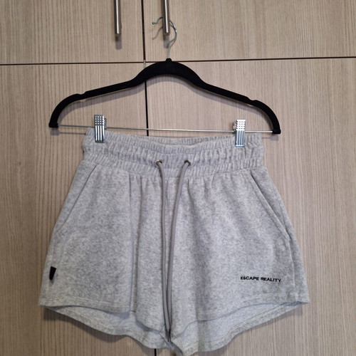 Bershka Light Grey Terry Plush Sweat Shorts Escape Reality, Size M