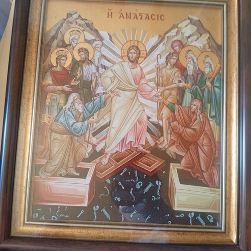 Religious icon The Anastasis with wooden frame new condition