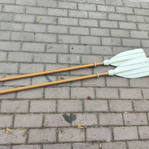 Oars for small inflatable boat used, wood with plastic ends