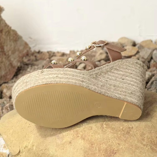 Espadrilles platform sandals with pearls, new, size 42.5-43, beige