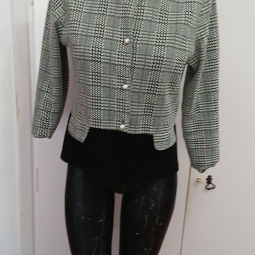 Women's checked cardigan used, black and white, size S