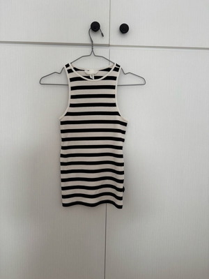 Ριγέ αμάνικο τοπ H&M καινούριο, XS-S, μαύρο και άσπρο