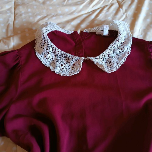 Coquette vintage burgundy blouse with knitted collar like new, size S