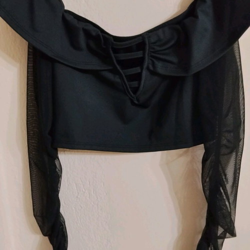 Off Shoulder Black Top like new with Sheer Sleeves, Size S