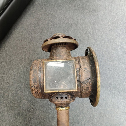 Antique carriage lantern made of brass and iron used