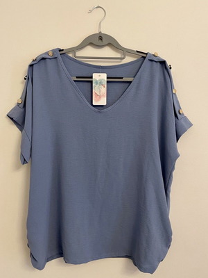 Blue bat sleeve blouse with metal details, one size