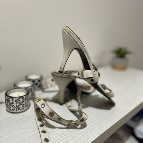 Dolce Gabanna sandals used, leather with studs, 10cm heel, size 37, white