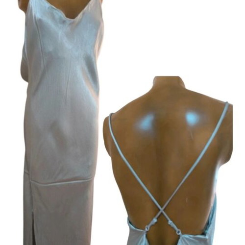 Satin maxi dress silver backless XL like new