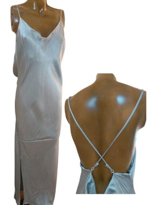 Satin maxi dress silver backless XL like new
