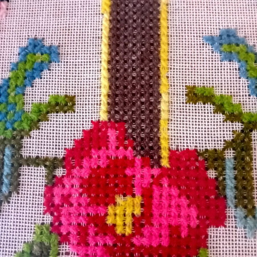 Hand-embroidered cross with wooden brown frame, like new