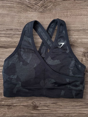 Gymshark Camo Seamless αθλητικό σουτιέν XS, μαύρο και γκρι