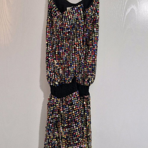 Balloon evening dress with sequins and elastic waist used, size M