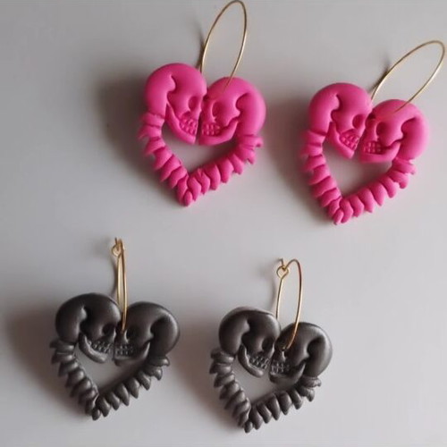 Till Death Do Us Part earrings pink with steel hoop new