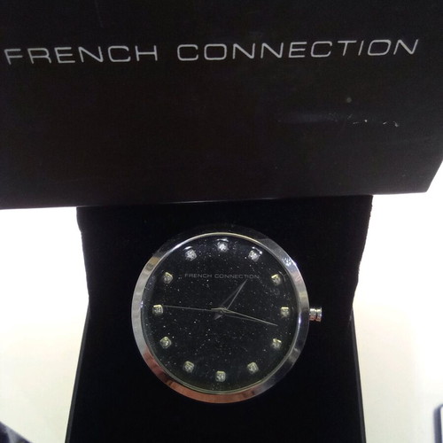 French Connection women's watch like new, black waterproof 5 ATM with crystals