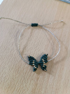 Macrame butterfly bracelet new, green and gold