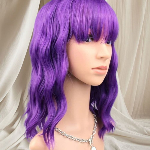 Purple Wavy Wig with Bangs New