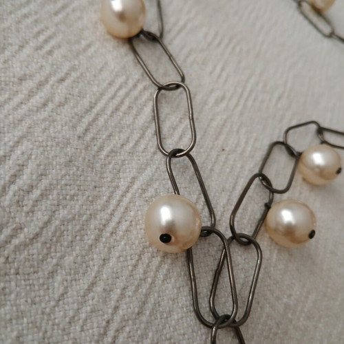 Statement necklace paperclip chain with pearls like new
