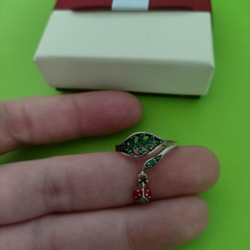 Silver 925 ring resizable with ladybug used, multicolor
