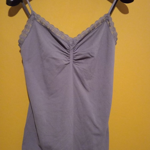 Miss Etam sleeveless top XL with adjustable straps and elastic lace, grey