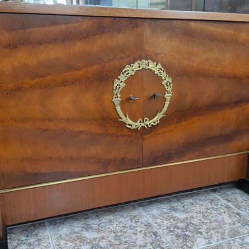 Vintage Belgian Mahogany Display Cabinet with Gilded Bronze and Granite Top, Empire Revival