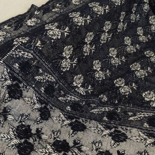 Wool Blanket like new, dark blue with white floral pattern