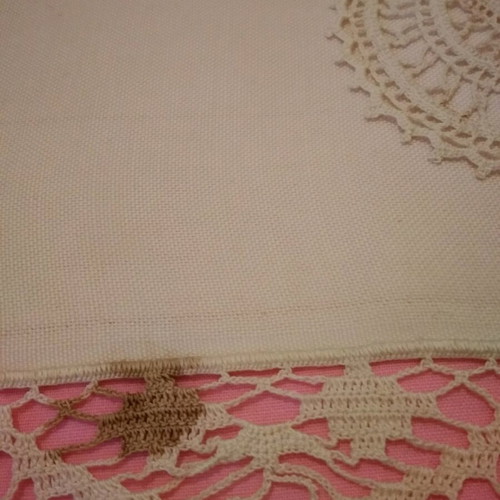 Set of 4 used fabric and lace table runners from the 70s