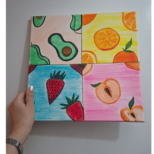 Handmade fruit pop art canvas painting 30x30 cm, like new