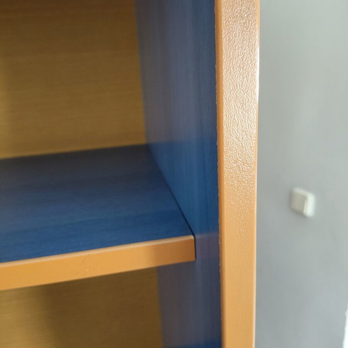 Bookcase with Shelves, Cabinet & Roller Blind used, blue and wood