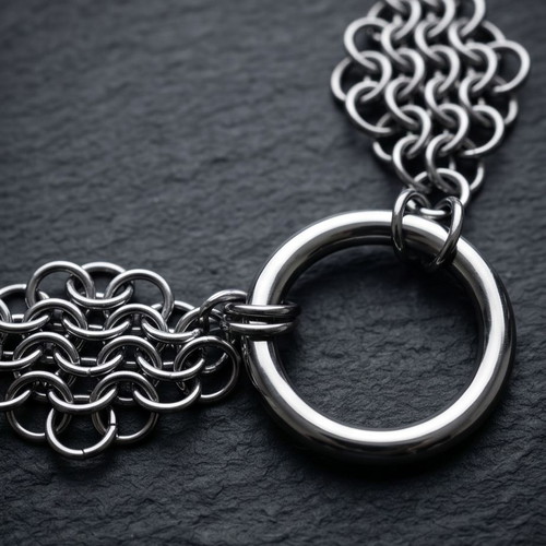 Steel choker with ring minimal design new, silver color