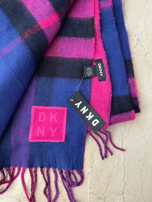 DKNY scarf new, colorful checkered, pink