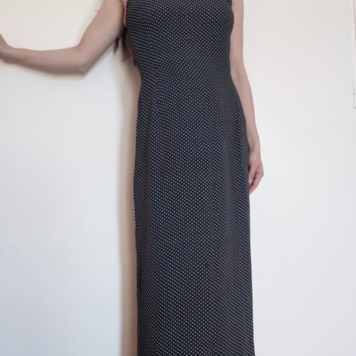 Vintage maxi slip dress like new, black and white polka dots, size XS/S