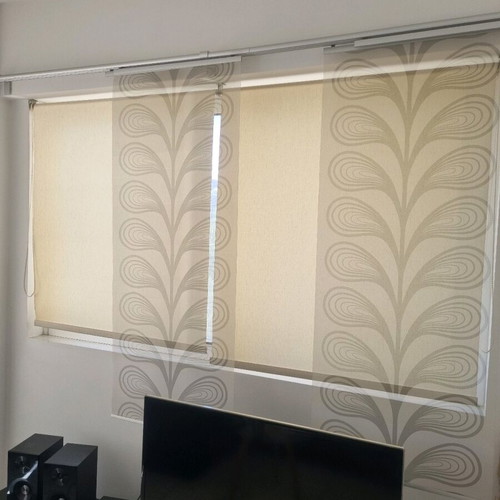 Complete roller curtain rod system like new with double panels
