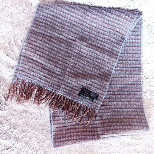 Nigel Hall 100% Lambswool Scarf used with blue and brown stripes