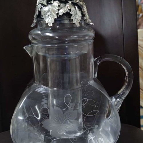 Bohemia crystal pitcher used with silver-plated stopper and ice tube