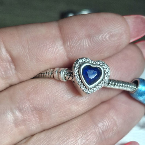Pandora charm heart with blue crystal and zircon stones