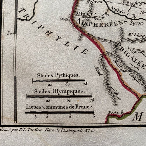 Map L'Arcadie - Ancient Peloponnese used, Jean-Denis Barbie du Bocage 1786