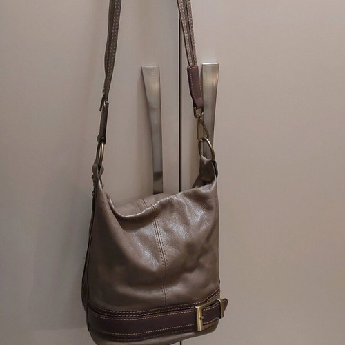 Shoulder bag like new, leather with leatherette details, beige and brown