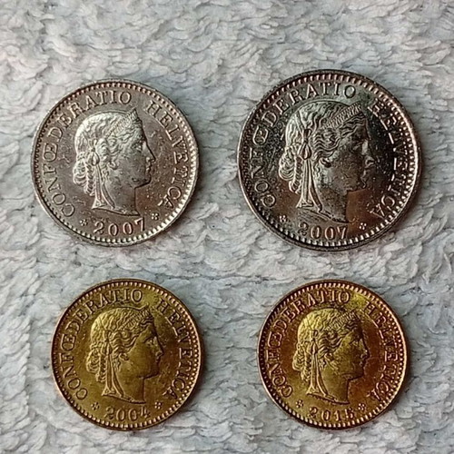 Swiss Coins used, set of 4, 5-20 Rappen 2004-2015