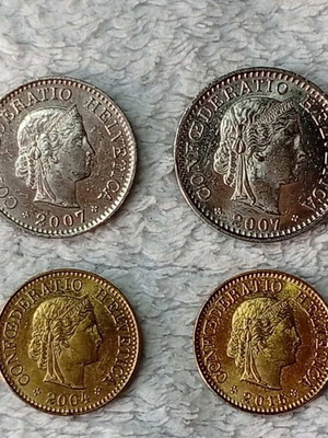 Swiss Coins used, set of 4, 5-20 Rappen 2004-2015