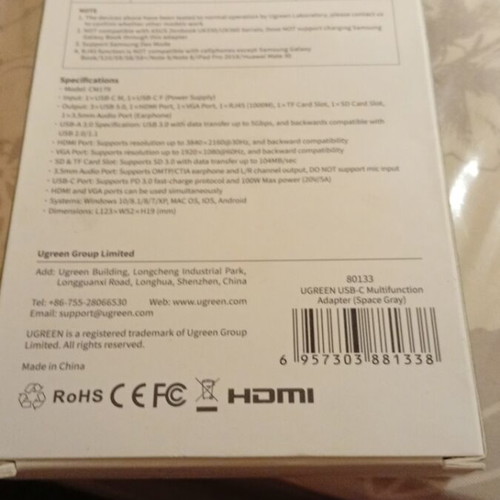 Ugreen 10-in-1 USB-C Hub adapter like new, 100W, 4K HDMI