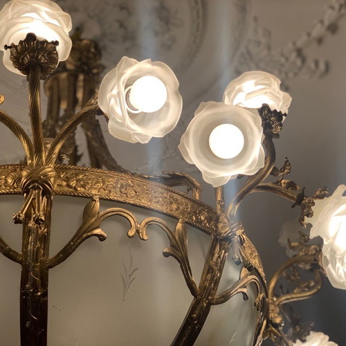 Bronze lamps with glass like new, set of 6 pieces