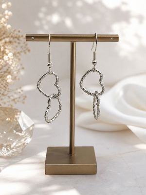 Double Heartbeat Handmade Earrings with Embossed Hearts, New