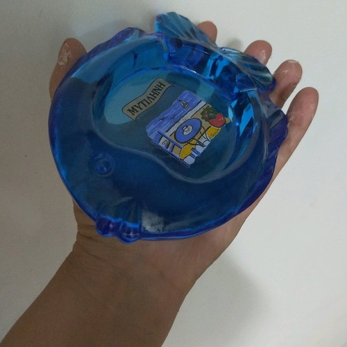 Blue glass fish-shaped ashtray like new from Mytilene