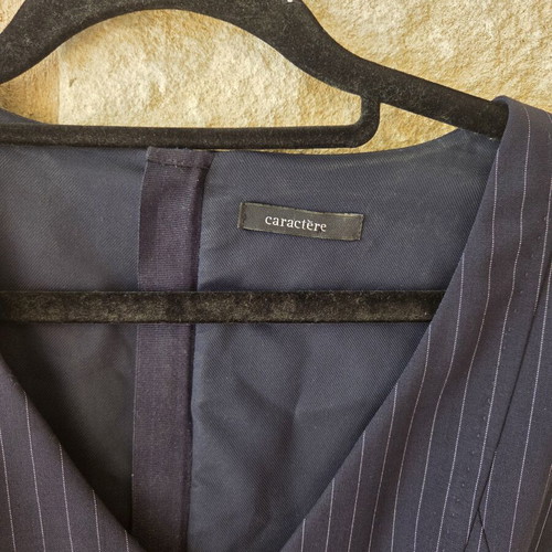 Caractere Pinstripe Belted Sleeveless V-Neck Dress new, deep navy blue