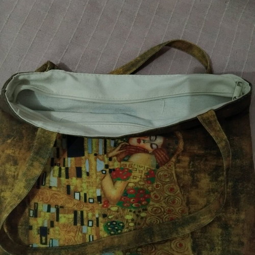 Shopping bag The Kiss by Gustav Klimt like new, cotton with zipper