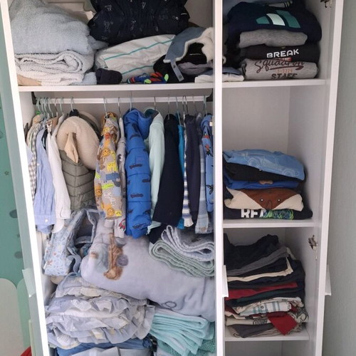 Three-Door Clothing Closet with Drawer White like New, 103x52x198cm