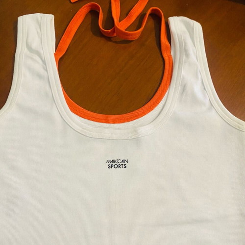 Marccain sport top like new, white with coral stripes